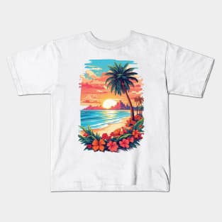 Vintage nature colorful clean beach island, Outdoor T-shirt. Kids T-Shirt